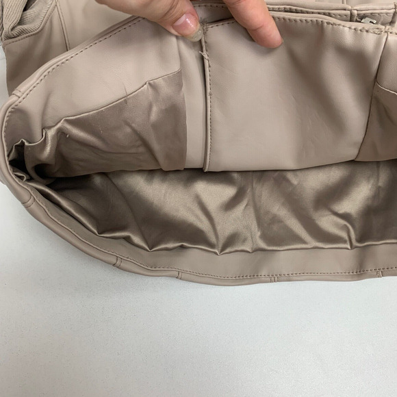 Blank NYC Jacket Women Small Coffee Faux Leather Denim Record Breaker Collarless - Picture 10 of 13